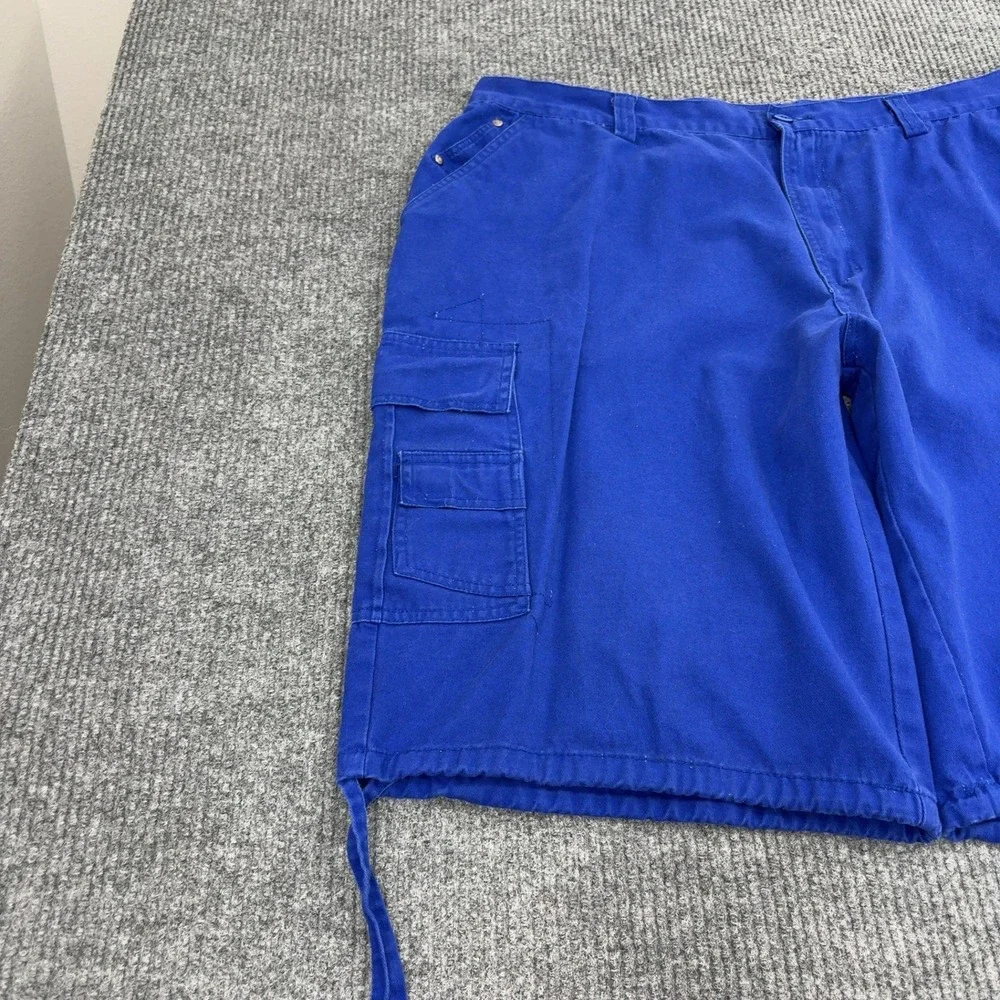 HW New York Cargo Shorts Mens 46 Blue Cotton Drawstring Hem Baggy Y2K Streetwear